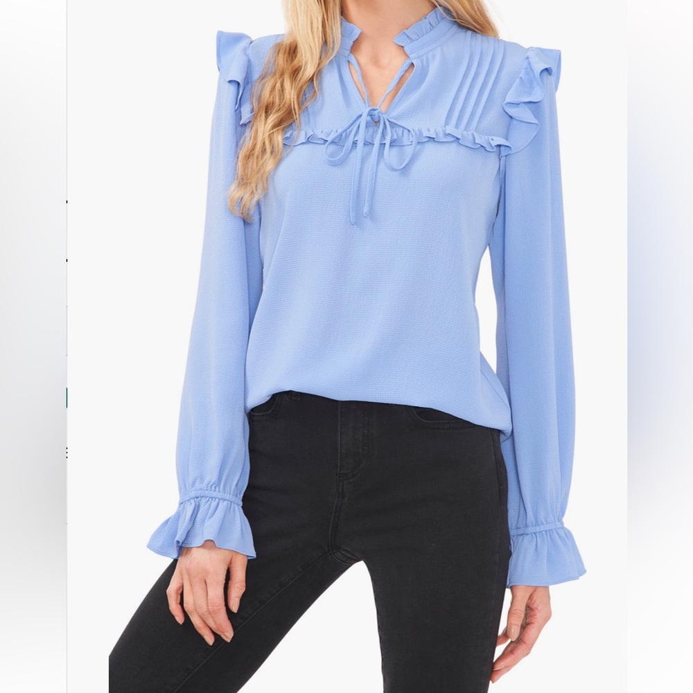 CeCe Light Blue Ruffle Blouse